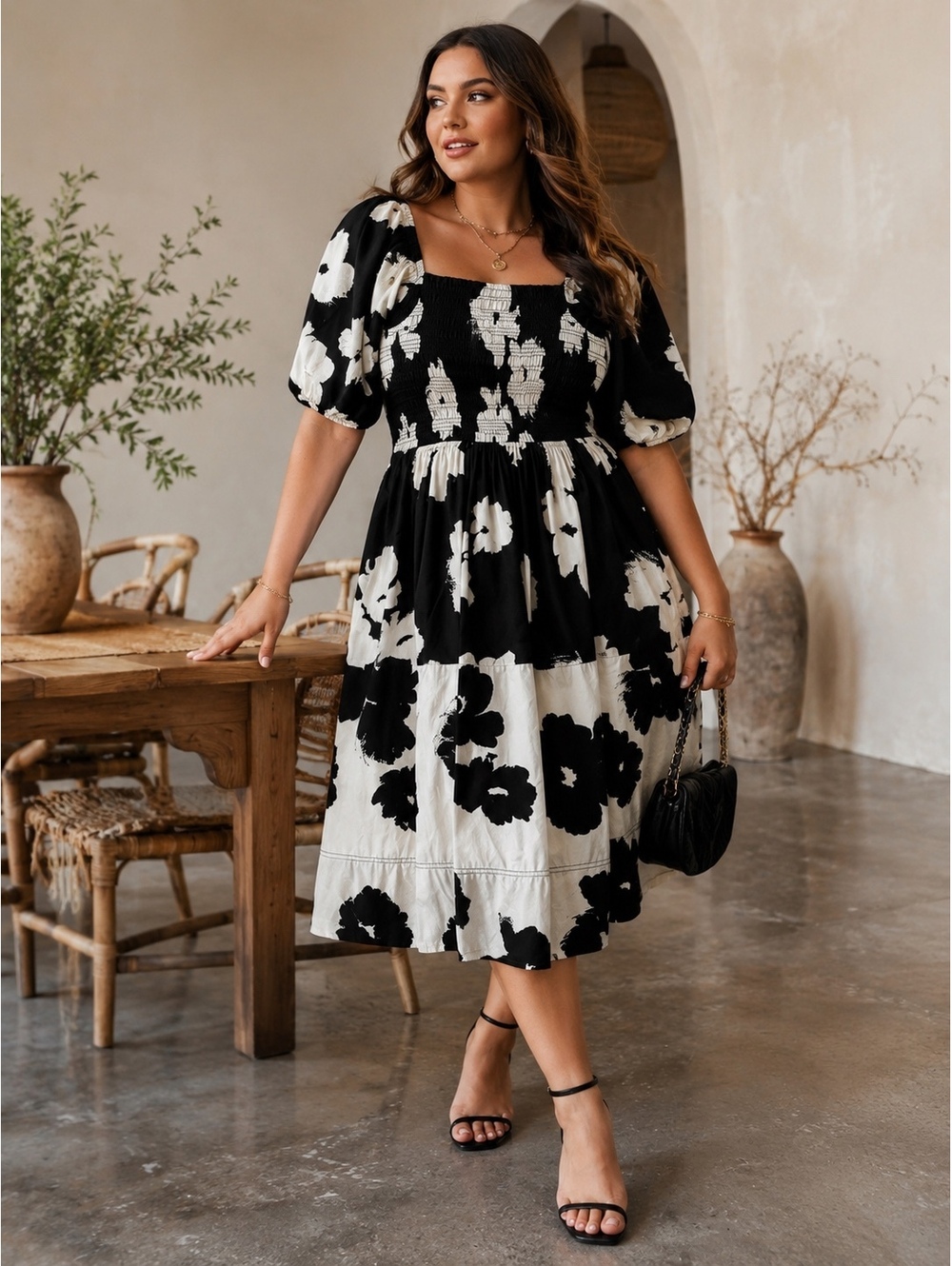 Tanya Taylor Karena dress floral smocked puff sleeve midi